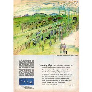 1952 De Beers Diamond Mines Romantic Moment Raoul Dufy Vintage Print Ad Wall Art